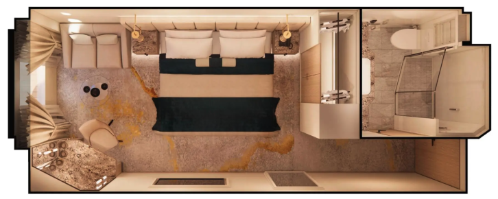 Single Guest Room with Ocean View floor Plan