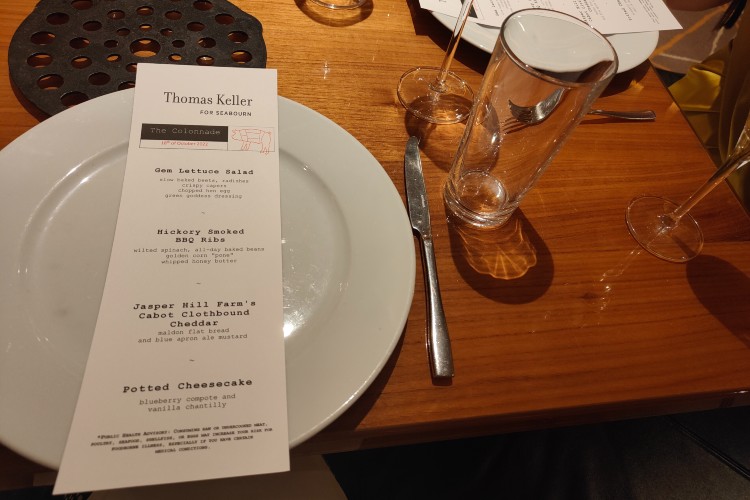 The Colonnade Menu, Seabourn Ovation