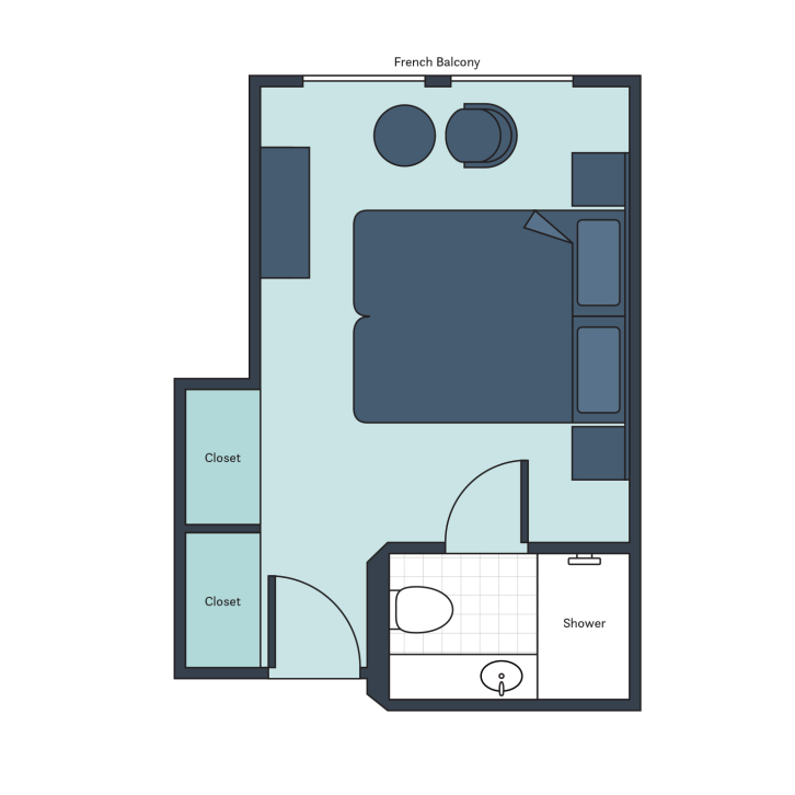 French Balcony Stateroom floor plan on River Princess