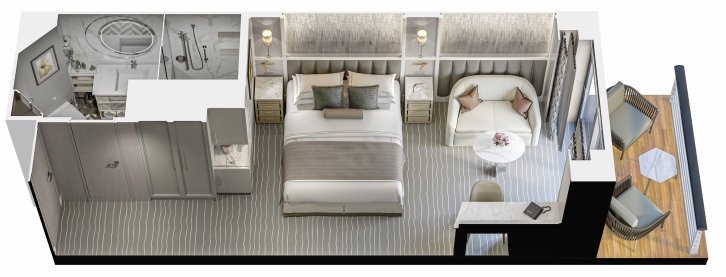 Concierge Veranda Stateroom floor plan on Oceania Marina