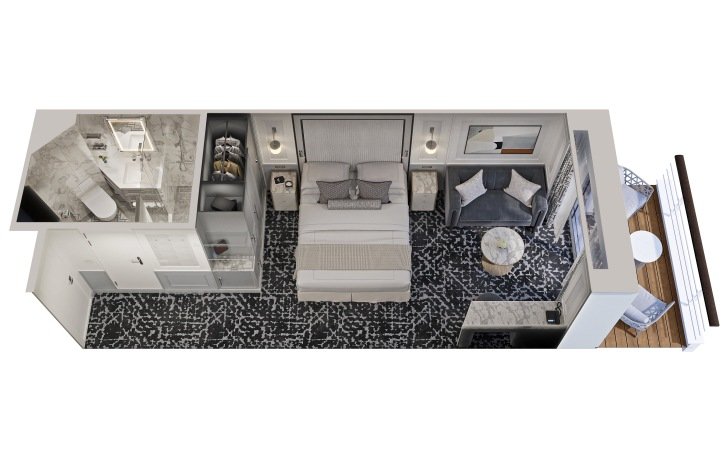 Concierge Level Veranda Stateroom floor plan on Oceania Riviera