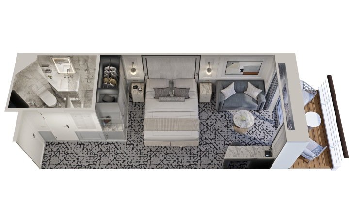 Veranda Stateroom floor plan on Oceania Riviera