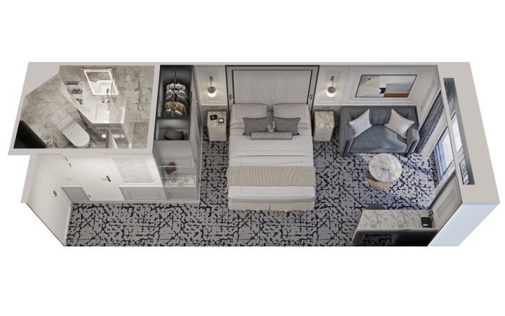 Deluxe Ocean View Staterooms floor plan on Oceania Riviera