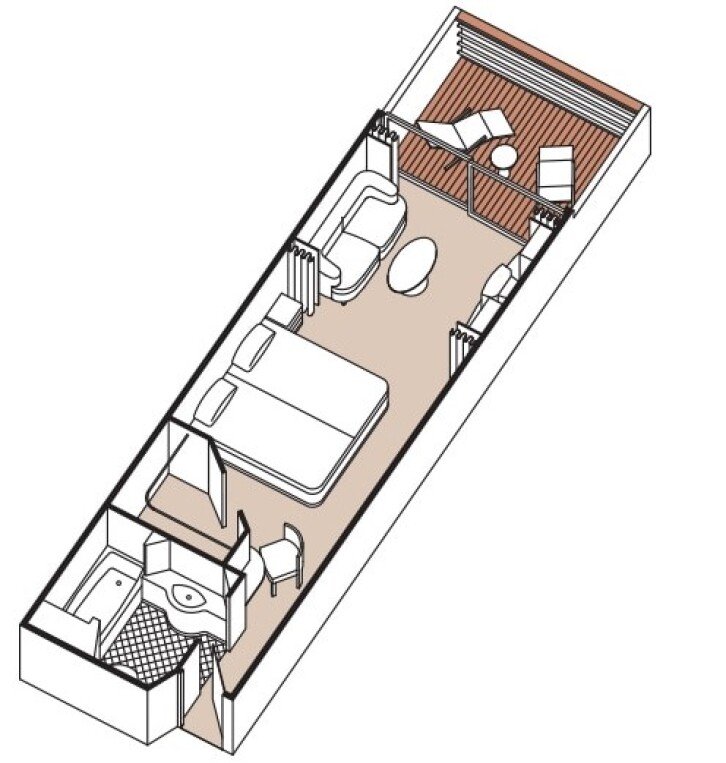 Deluxe Veranda Suite floor plan on Seven Seas Mariner