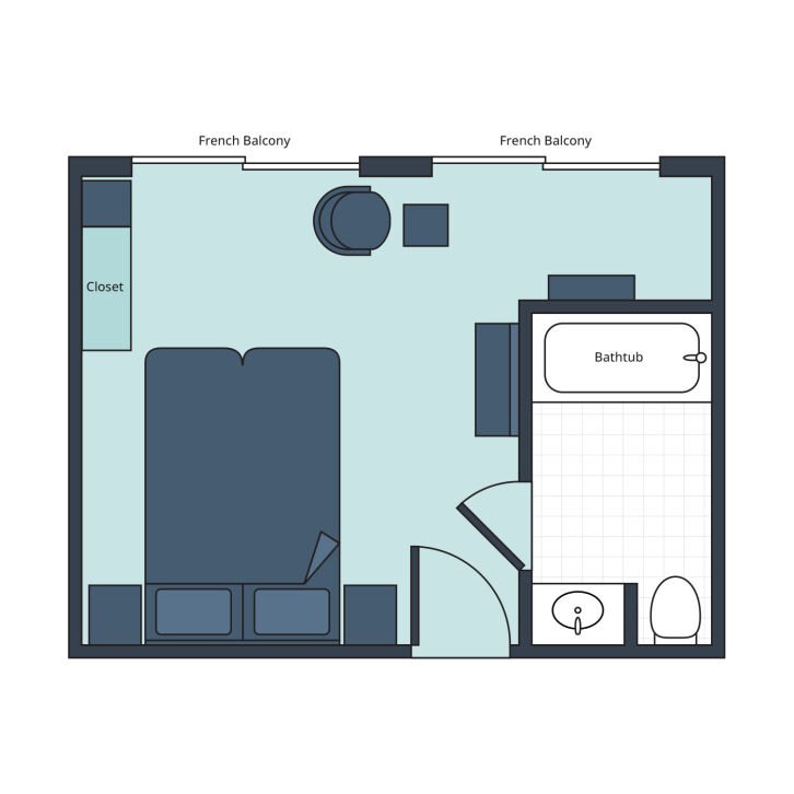 Deluxe French Balcony floor plan on S.S. Sphinx